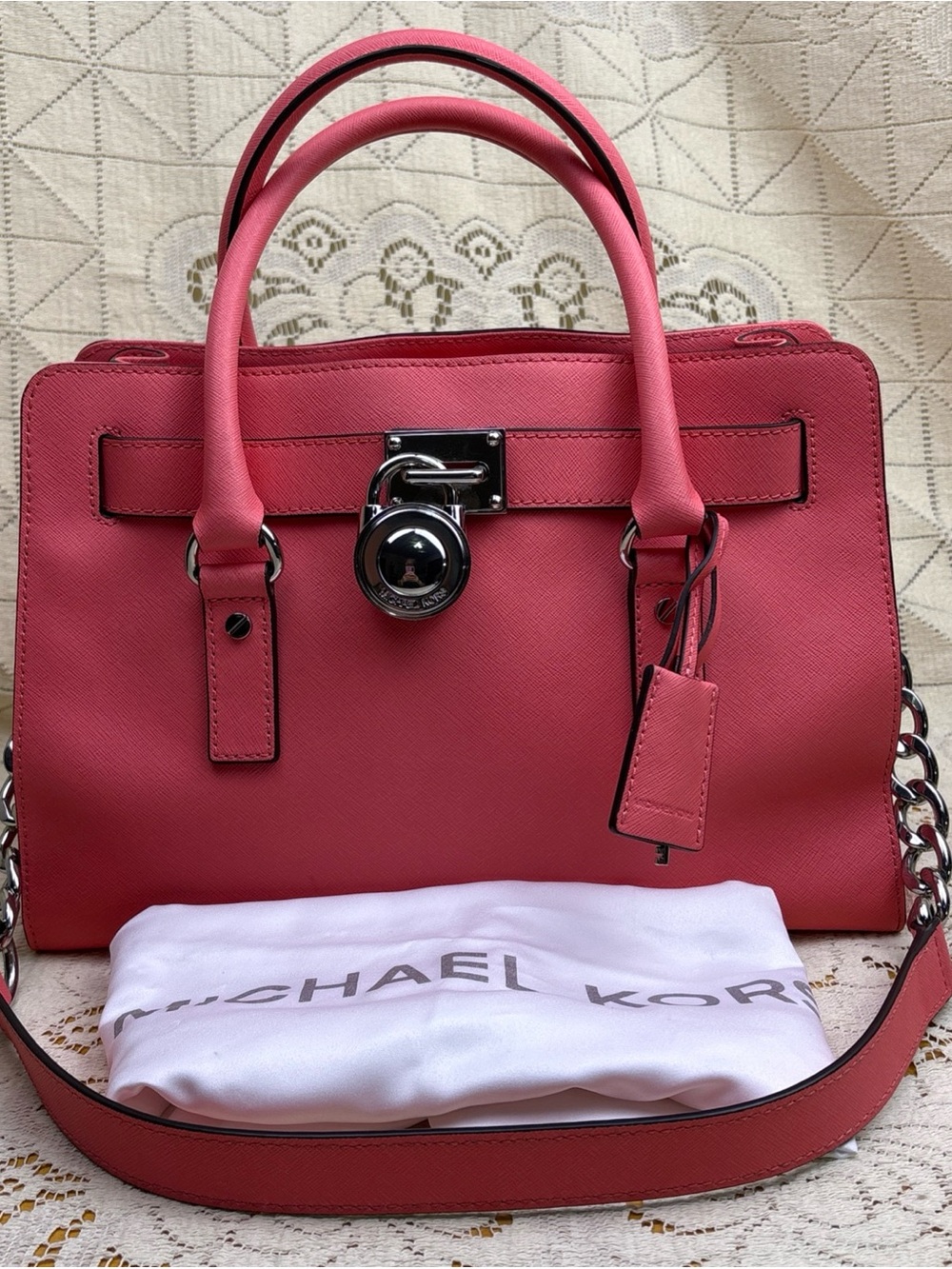 Michael Kors Large Hamilton Saffiano Leather Pink Satchel Shoulder Pures